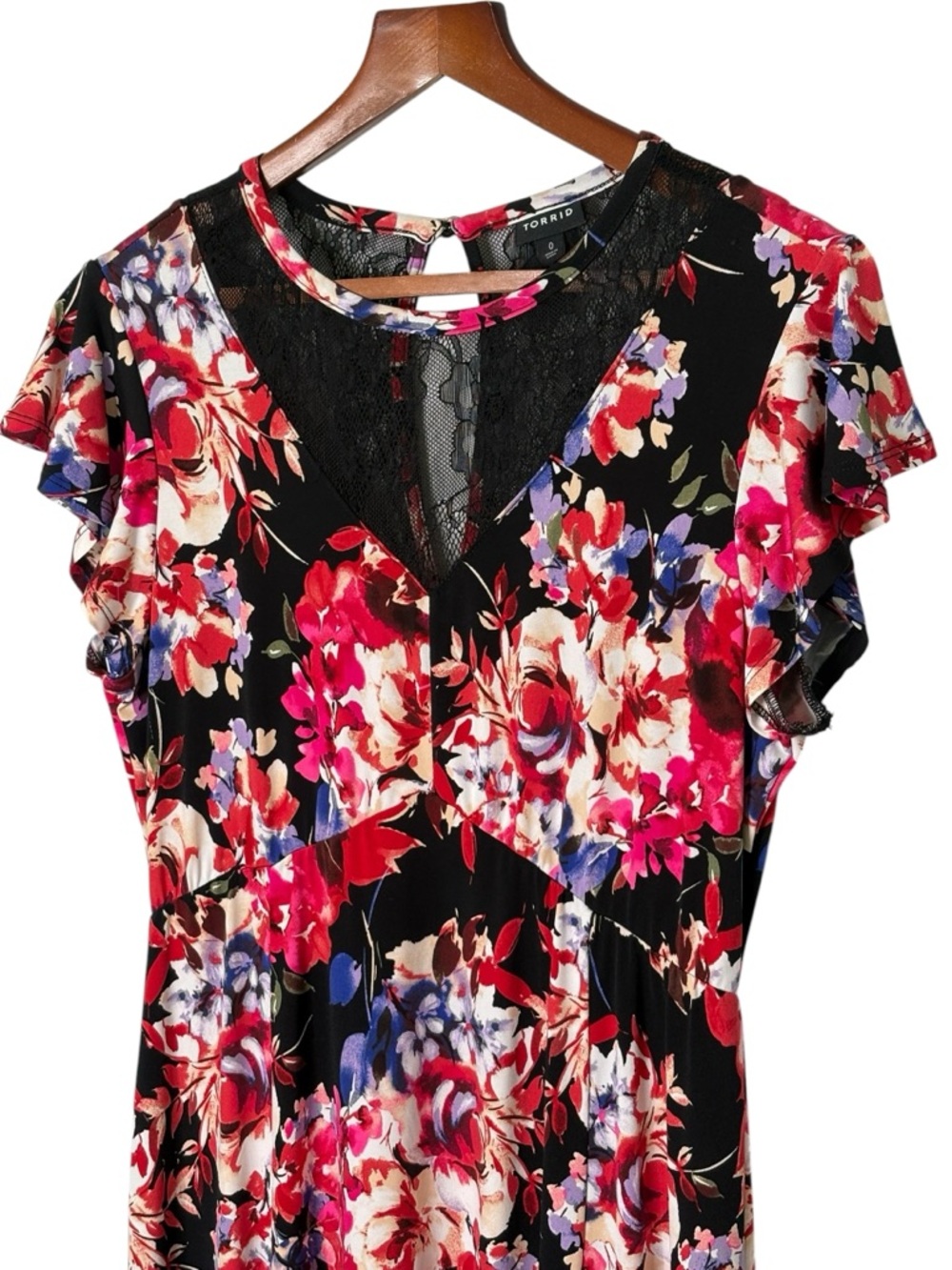 Torrid Black Floral Lace Asymmetrical Midi Skater Dress • Torrid Size 0 / US L - Picture 2 of 13